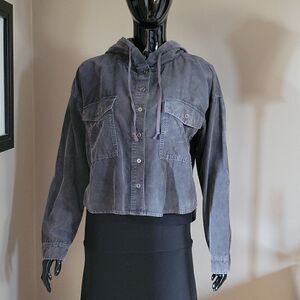 Blue Indigo Cropped High-Low Hooded Jacket